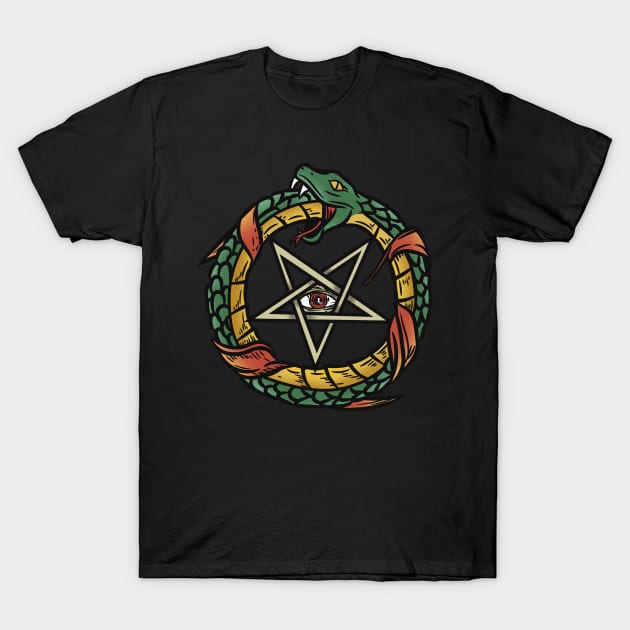 Satanic Pentagram Ouroboros T-Shirt T-Shirt by biNutz